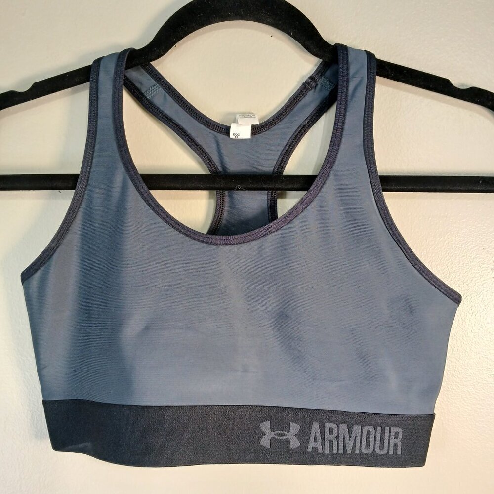 UNDER ARMOUR GRAY AND BLACK COMPRESSION SPORT BRA, WOMENS, SIZE MEDIUM